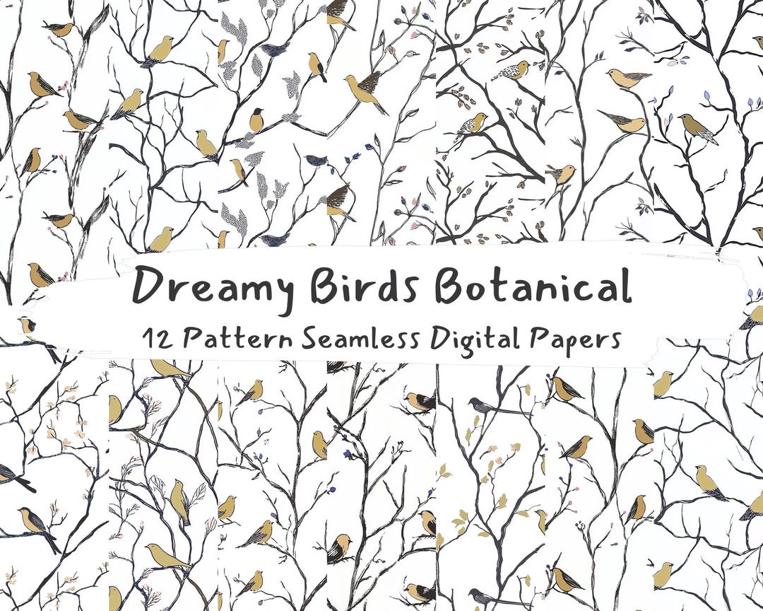 Dreamy Birds Botanical Pattern Seamless Digital Papers - Printable ...