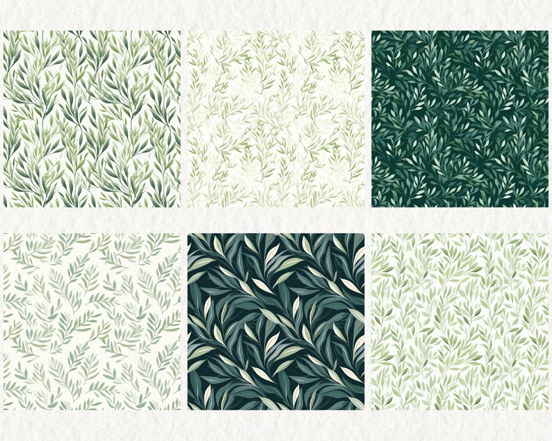 High-resolution Willow Leaf Pattern Digital Papers 16 Unique, Printable, Commercial Use ...