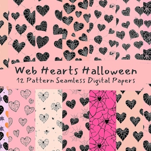 Web Hearts Halloween Pattern Seamless Digital Papers - printable scrapbook paper png instant download commercial use 300dpi
