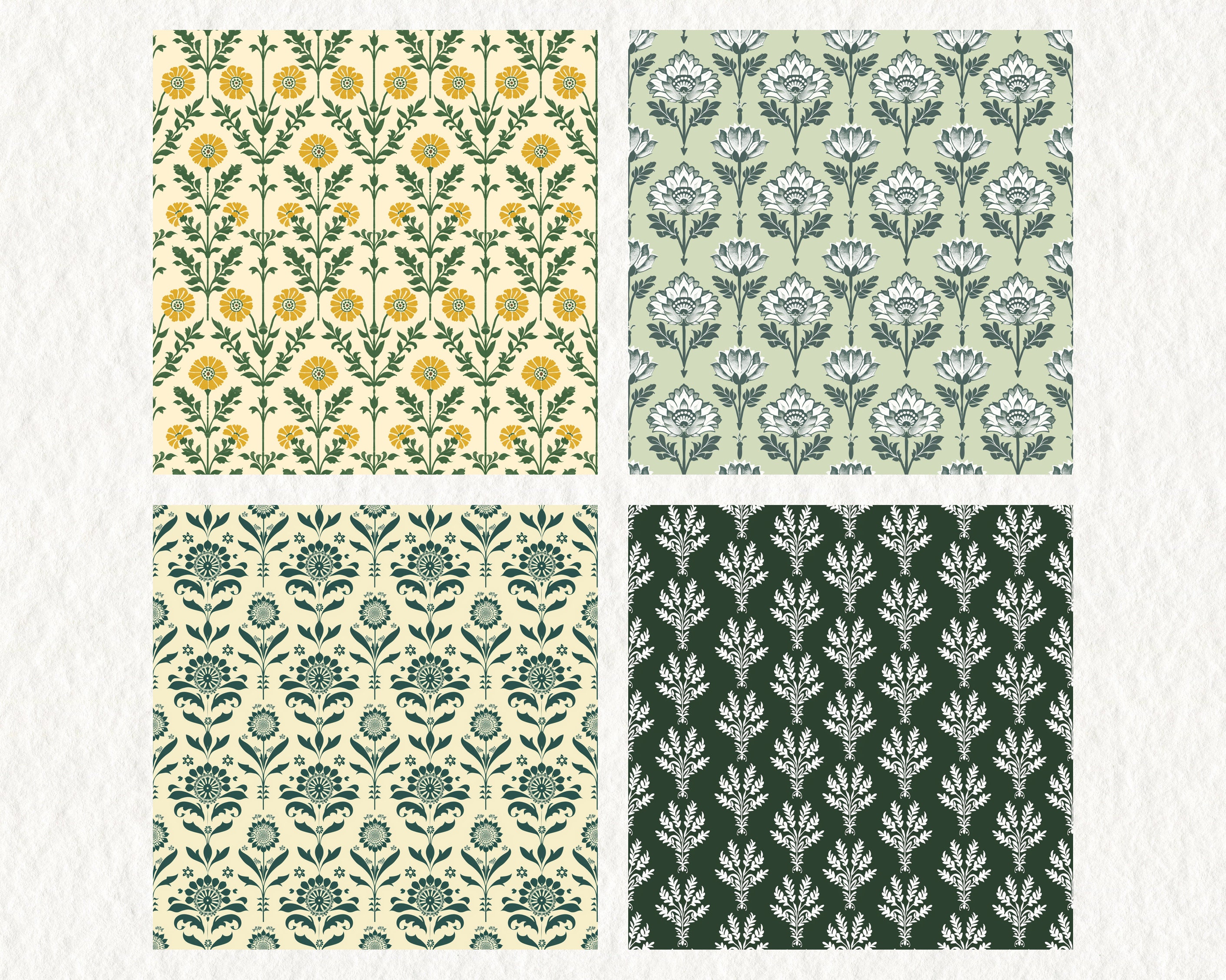 Indian Green Floral Pattern Seamless Digital Papers - Printable ...