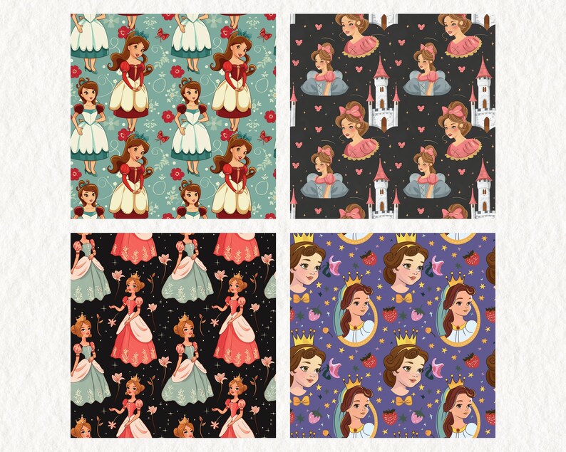 Princess Backing Paper 80s Retro Princess Pattern Seamless Digital Papers - Printable ...