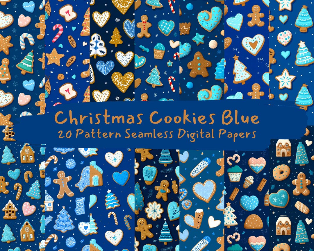 Christmas Cookies Blue Pattern Seamless Digital Papers - Printable ...
