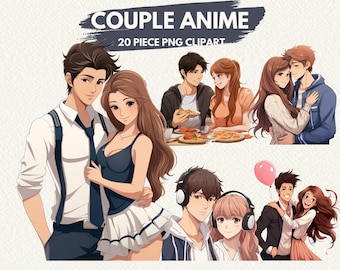 Teen Couple Anime digital printable clipart bundle in PNG format transparent background instant download for commercial use