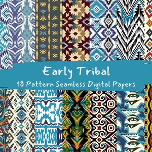 Early Tribal Pattern Seamless Digital Papers - printable scrapbook paper instant download, commercial use, 300dpi