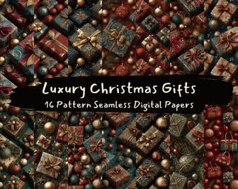 Luxury Christmas Gifts Pattern Seamless Digital Papers - printable scrapbook paper png instant download commercial use 300dpi