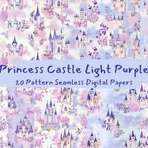 Princess Castle Light Purple Pattern Seamless Digital Papers - printable scrapbook paper png instant download commercial use 300dpi