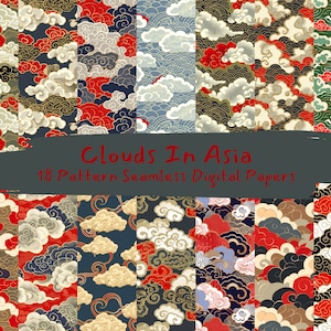 Clouds In Asia Pattern Seamless Digital Papers - printable scrapbook paper instant download, commercial use, 300dpi
