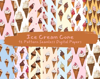 Ice Cream Cone Pattern Seamless Digital Papers - printable scrapbook paper instant download, commercial use, 300dpi