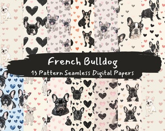 French Bulldog Pattern Seamless Digital Papers - printable scrapbook paper instant download, commercial use, 300dpi