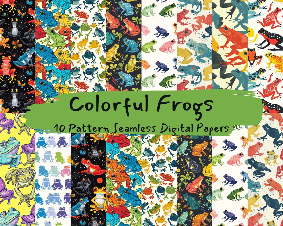 Colorful Frogs Pattern Seamless Digital Papers - Tile Patterns ...