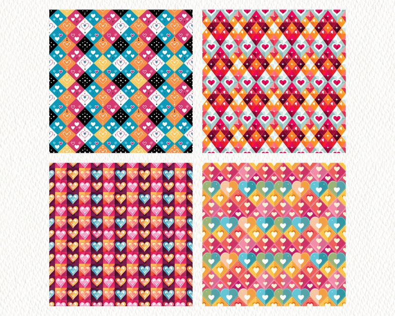 Hearts in Diamonds Pattern Seamless Digital Papers - Printable ...