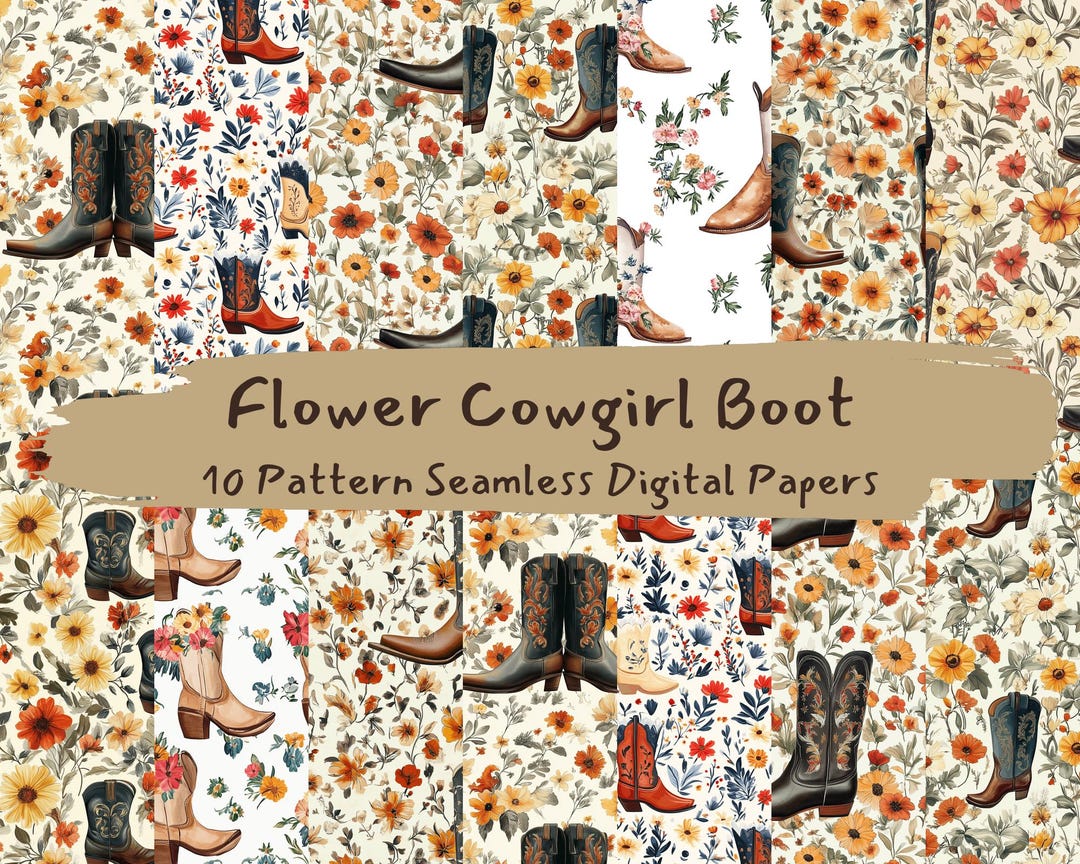 Flower Cowgirl Boot Pattern Seamless Digital Papers - Printable ...
