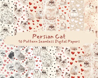 Persian Cat Pattern Seamless Digital Papers - printable scrapbook paper instant download, commercial use, 300dpi
