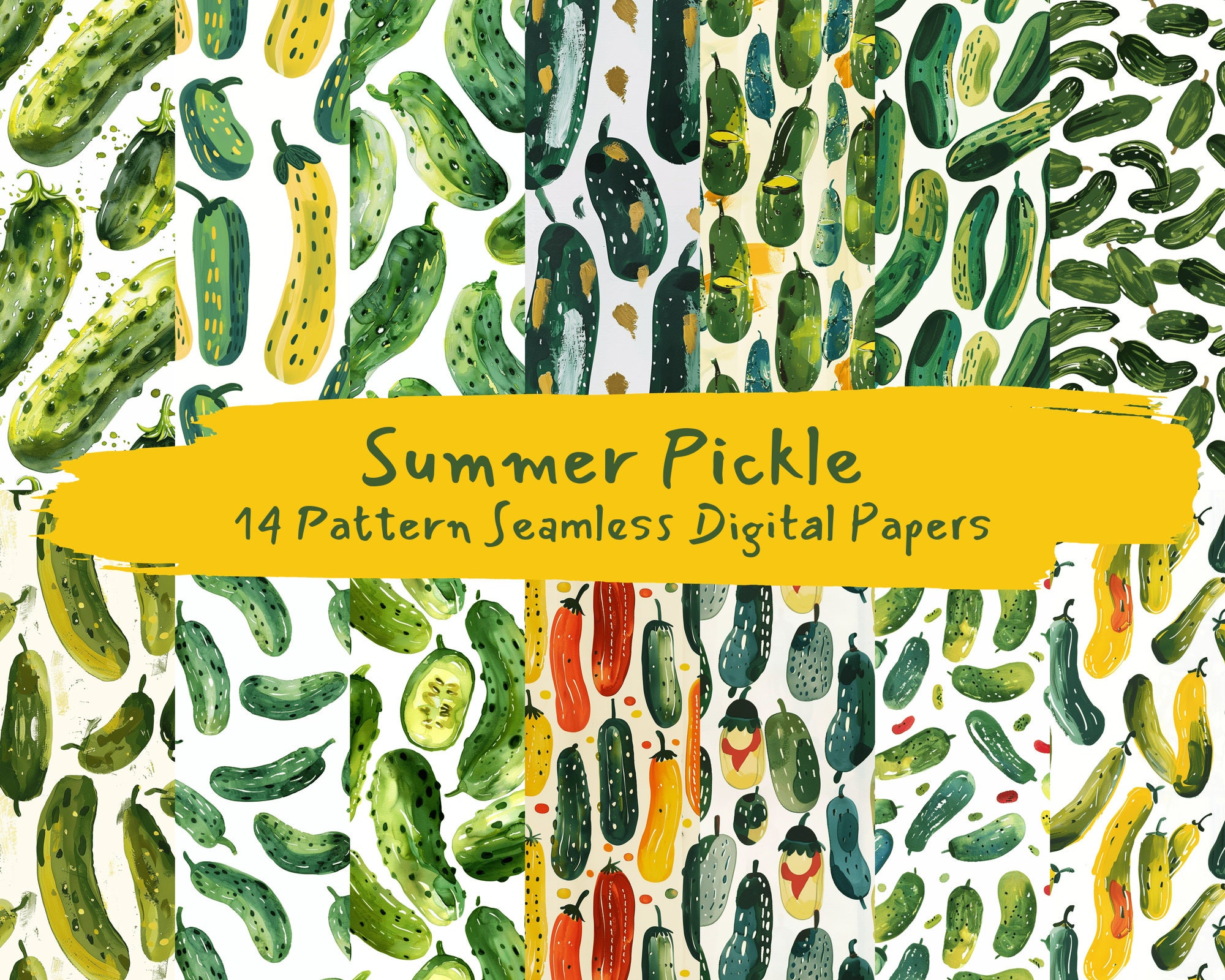 Summer Pickle Pattern Seamless Digital Papers - Printable Scrapbook ...