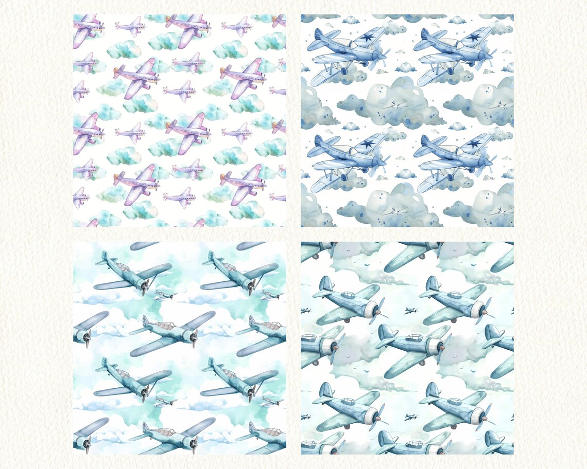 Airplane Clouds Pattern Seamless Digital Papers - Printable Scrapbook ...