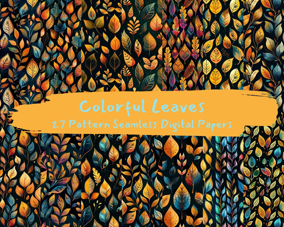 Colorful Leaves Pattern Seamless Digital Papers - Printable Scrapbook ...