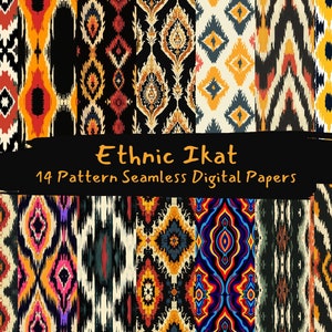 Ethnic Ikat Pattern Seamless Digital Papers - printable scrapbook paper instant download, commercial use, 300dpi