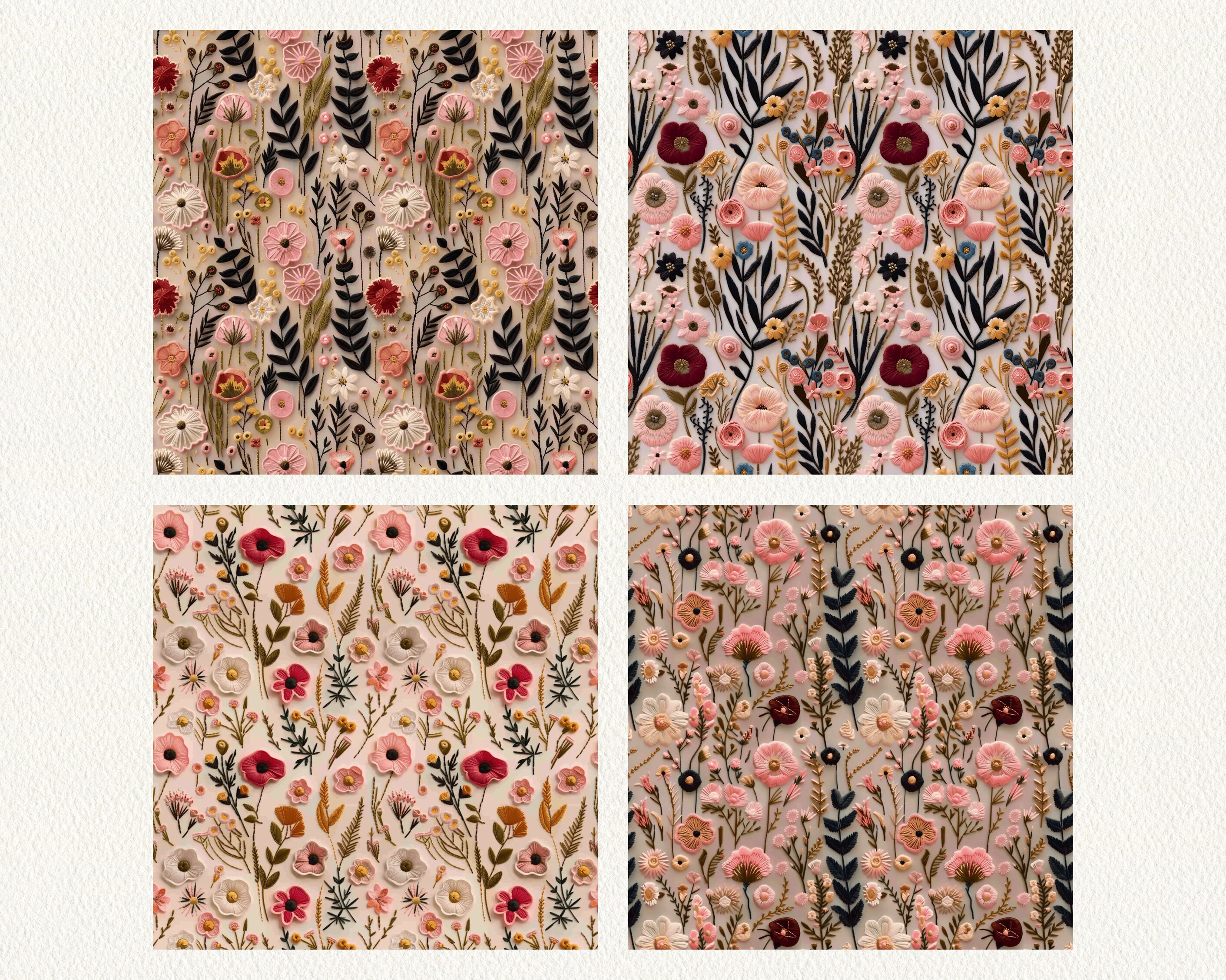 Wildflower Embroidery Pattern Seamless Digital Papers Printable ...