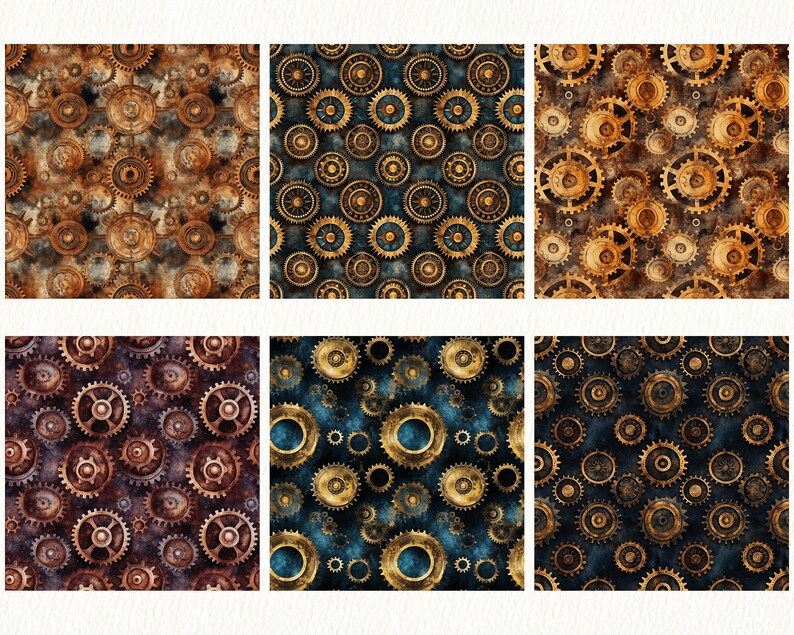 Steampunk Gears Pattern Seamless Digital Papers - Tile Patterns ...