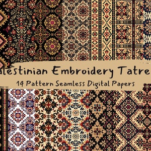 Palestinian Embroidery Tatreez Pattern Seamless Digital Papers - printable scrapbook paper png instant download commercial use 300dpi