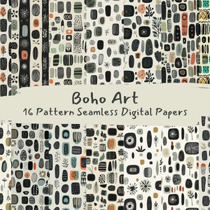 Boho Art Pattern Seamless Digital Papers - printable scrapbook paper png instant download commercial use 300dpi