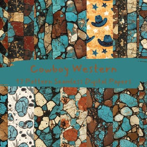 Cowboy Western Pattern Seamless Digital Papers - printable scrapbook paper png instant download commercial use 300dpi