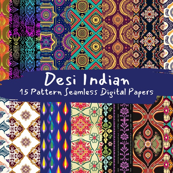 Desi Indian Pattern Seamless Digital Papers - printable scrapbook paper instant download for commercial use, 300dpi