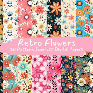 Retro Flowers Pattern Seamless Digital Papers - tile patterns printable scrapbook paper instant download for commercial use, 300dpi