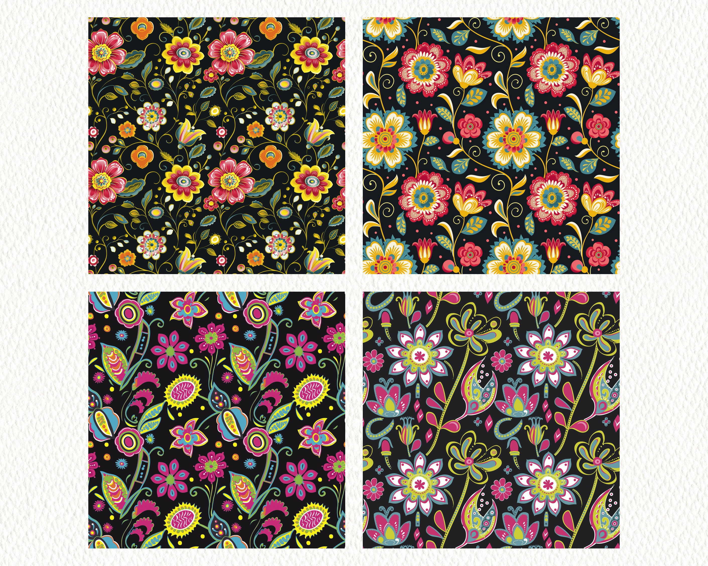 Night Flower Folklore Pattern Seamless Digital Papers - Printable ...