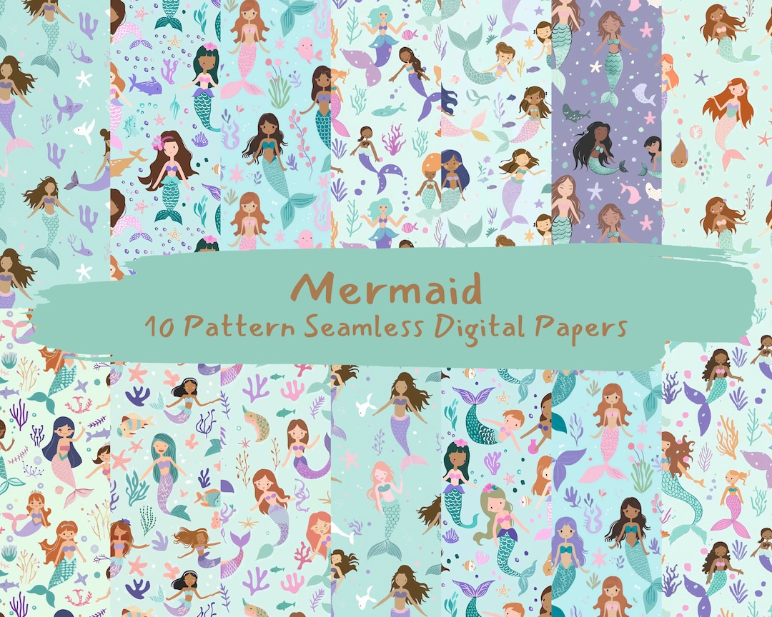 Mermaid Pattern Seamless Digital Papers - Printable Scrapbook Paper ...