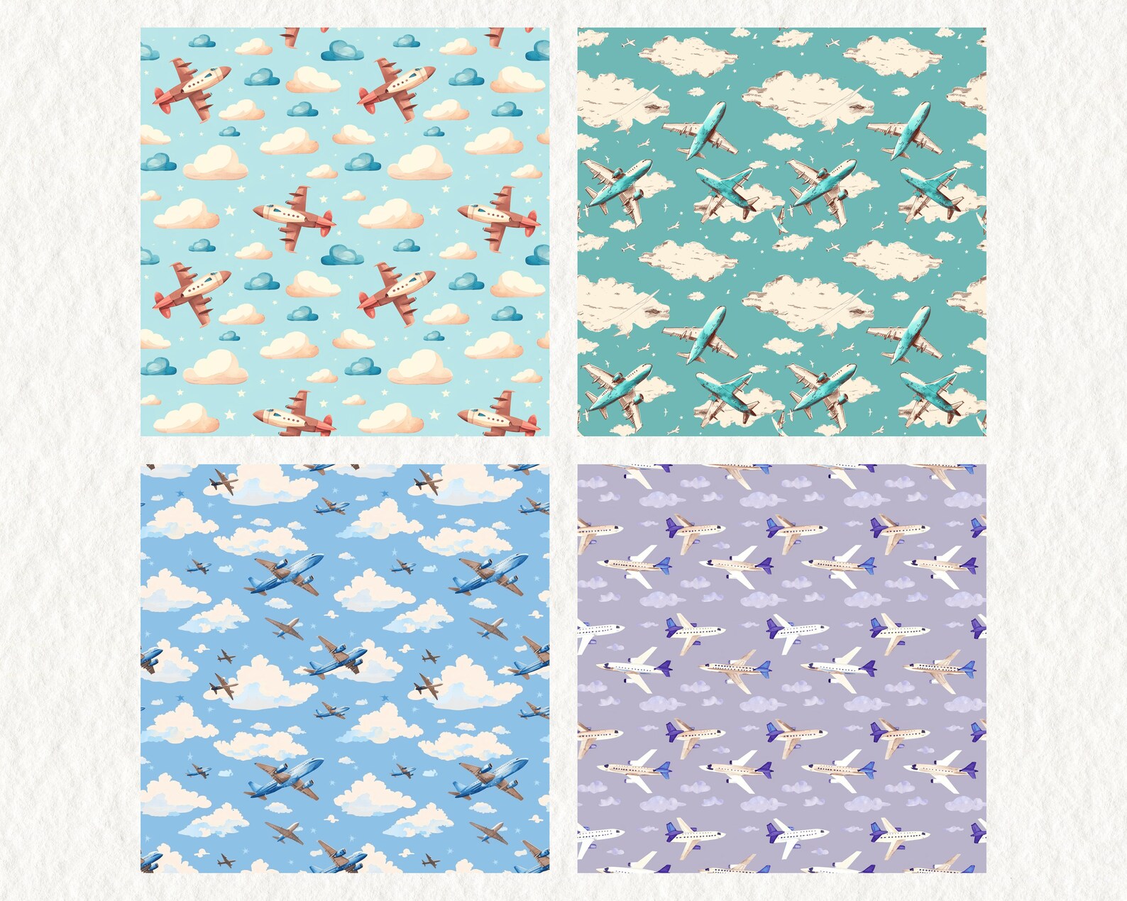 Airplane Sky Pattern Seamless Digital Papers - Printable Scrapbook ...