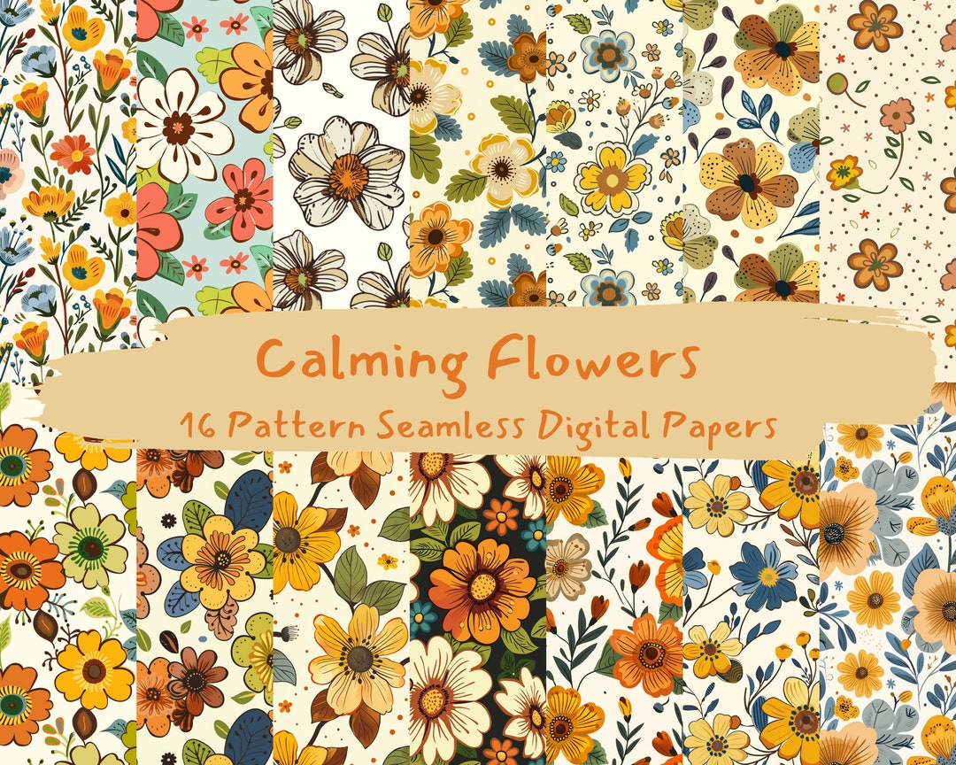 Calming Flowers Pattern Seamless Digital Papers - Printable Scrapbook ...