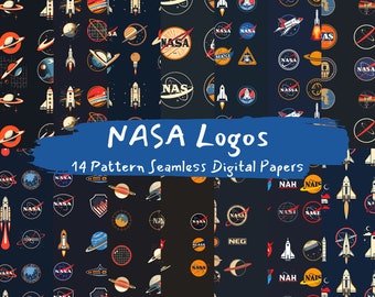 NASA Logos Pattern Seamless Digital Papers - printable scrapbook paper instant download for commercial use, 300dpi