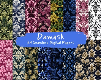 Damask Pattern Seamless Digital Papers - seamless tile patterns printable scrapbook paper instant download for commercial use, 300dpi