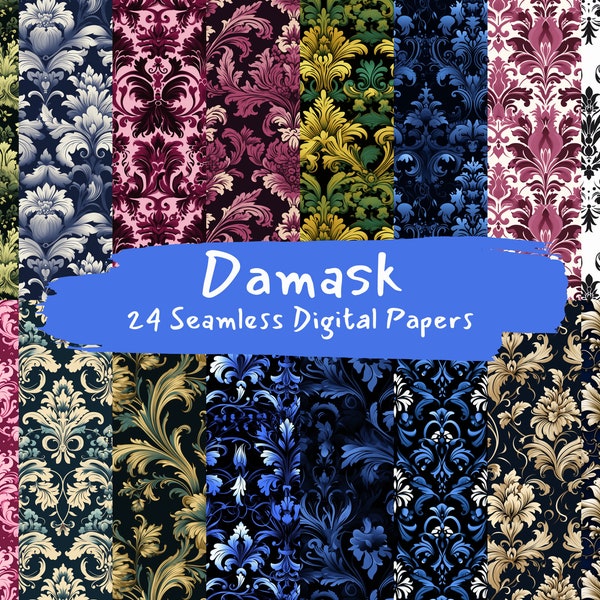 Damask Pattern Seamless Digital Papers - seamless tile patterns printable scrapbook paper instant download for commercial use, 300dpi