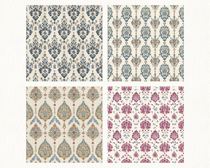 Mehndi Linen Print Pattern Seamless Digital Papers Printable Scrapbook ...