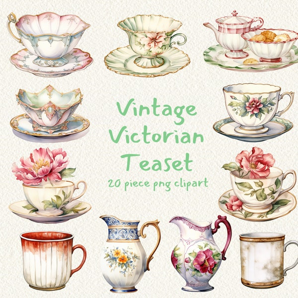 Vintage Victorian Serveware, digital printable clip art graphics in PNG format transparent instant download for commercial use, Tea Cup, Mug