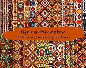 African Geometric Pattern Seamless Digital Papers - printable scrapbook paper instant download, commercial use, 300dpi