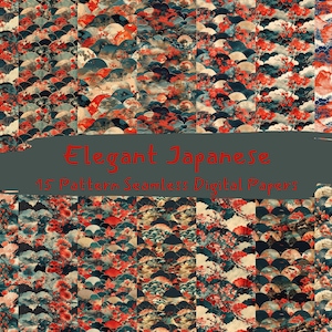 Elegant Japanese Pattern Seamless Digital Papers - printable scrapbook paper png instant download commercial use 300dpi