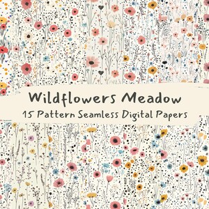 Wilde bloemen weide patroon naadloze digitale papers - afdrukbaar plakboekpapier png instant download commercieel gebruik 300 dpi