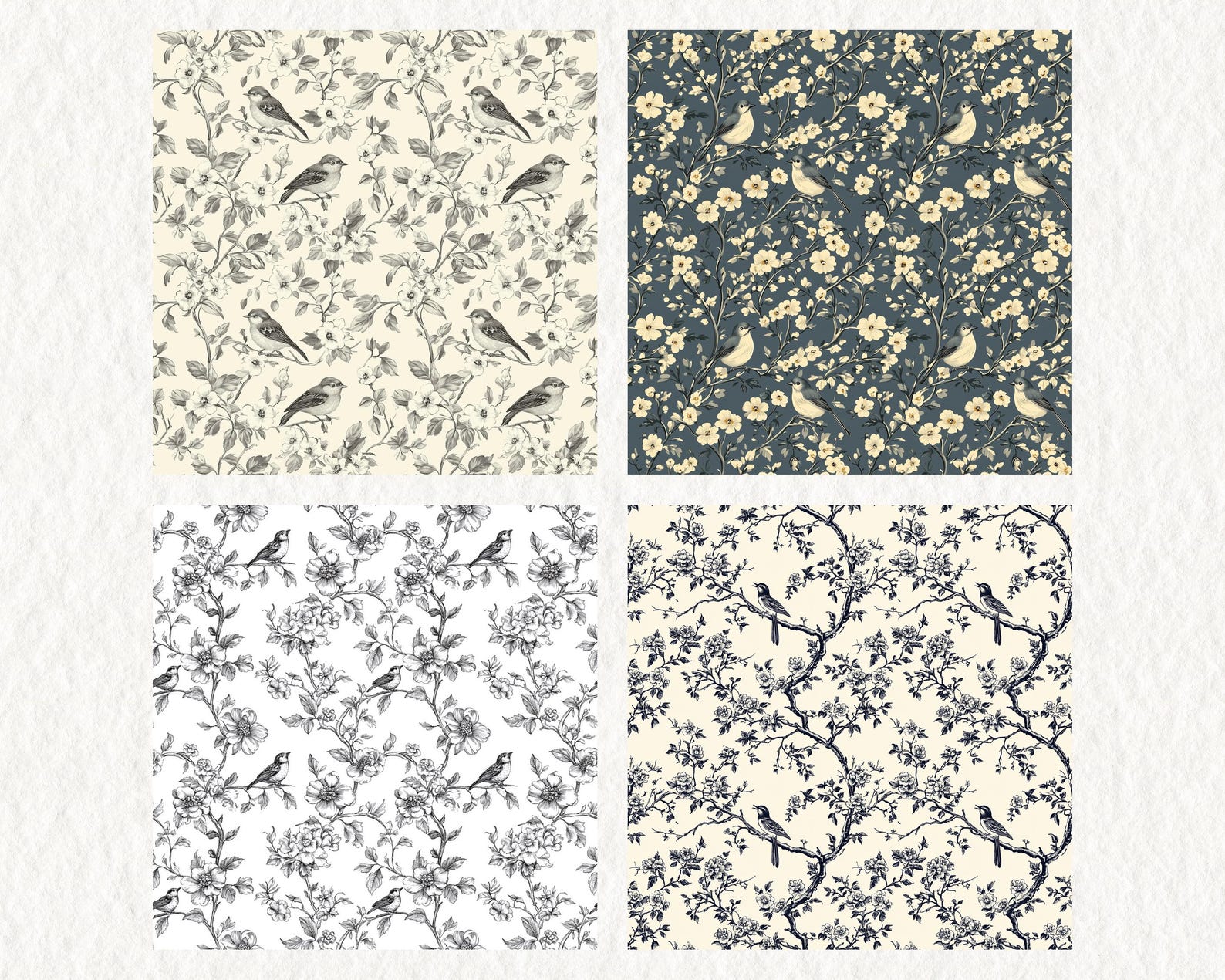 Perching Bird Pattern Seamless Digital Papers - Printable Scrapbook ...