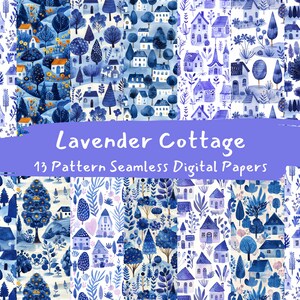 Lavender Cottage Pattern Seamless Digital Papers - descarga instantánea de papel de álbum de recortes imprimible, uso comercial, 300 ppp