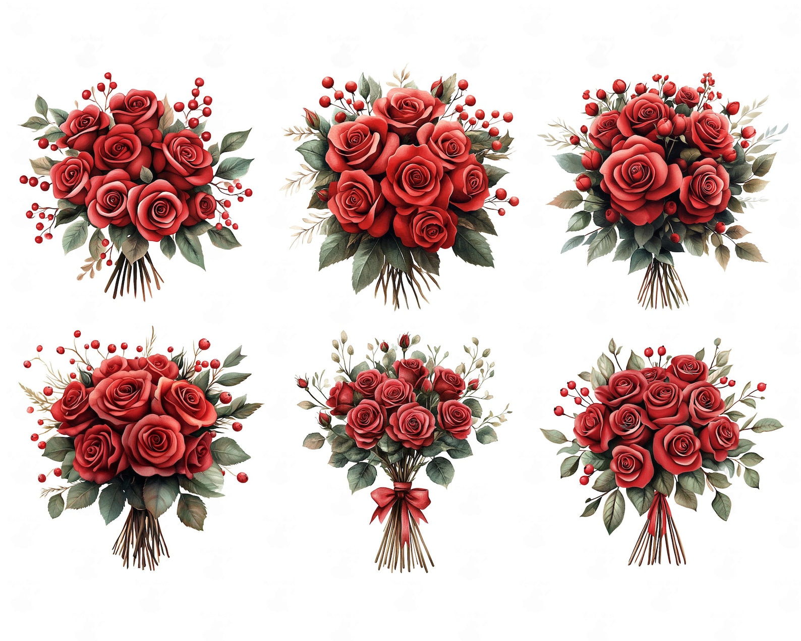 Red Rose Bouquet Printable Clipart, Png Format, Transparent Background ...