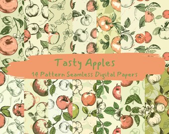 Leckere Äpfel Muster nahtlose digitale Papiere - printable Scrapbook Papier zum sofortigen Download, kommerzielle Nutzung, 300dpi