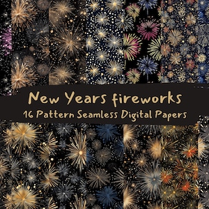 New Years fireworks Pattern Seamless Digital Papers - printable scrapbook paper png instant download commercial use 300dpi