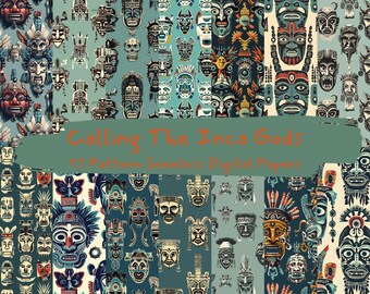 Calling The Inca Gods Pattern Seamless Digital Papers - printable scrapbook paper instant download, commercial use, 300dpi