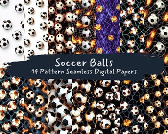Soccer Balls Pattern Seamless Digital Papers - printable scrapbook paper png instant download commercial use 300dpi