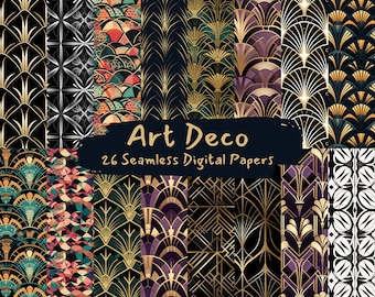 Art Deco Muster nahtlose digitale Papiere - nahtlose Fliesenmuster druckbares Scrapbook Papier, Sofort-Download für kommerzielle Nutzung, 300dpi