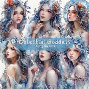 Celestial Goddess printable clipart, png format, transparent background, instant download, commercial use, 300dpi