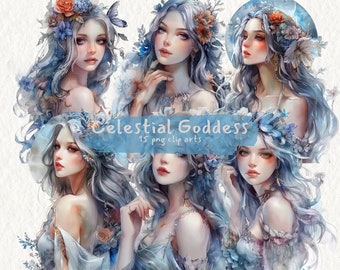 Celestial Goddess printable clipart, png format, transparent background, instant download, commercial use, 300dpi
